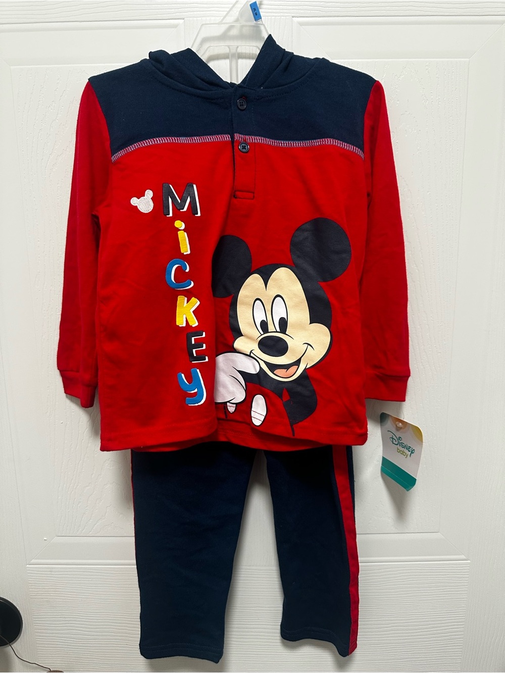 Disney Red and Navy Mickey Hooded Pajama Set
